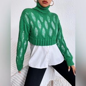 Zara green crop sweater w/ cut out slits. Artistic & gorgeous!